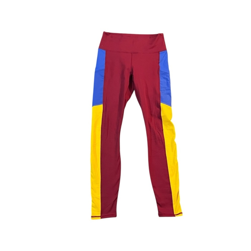 Fabletics Powerhold High Waisted Leggings Red, Blue, & Yellow Color-Block Size S